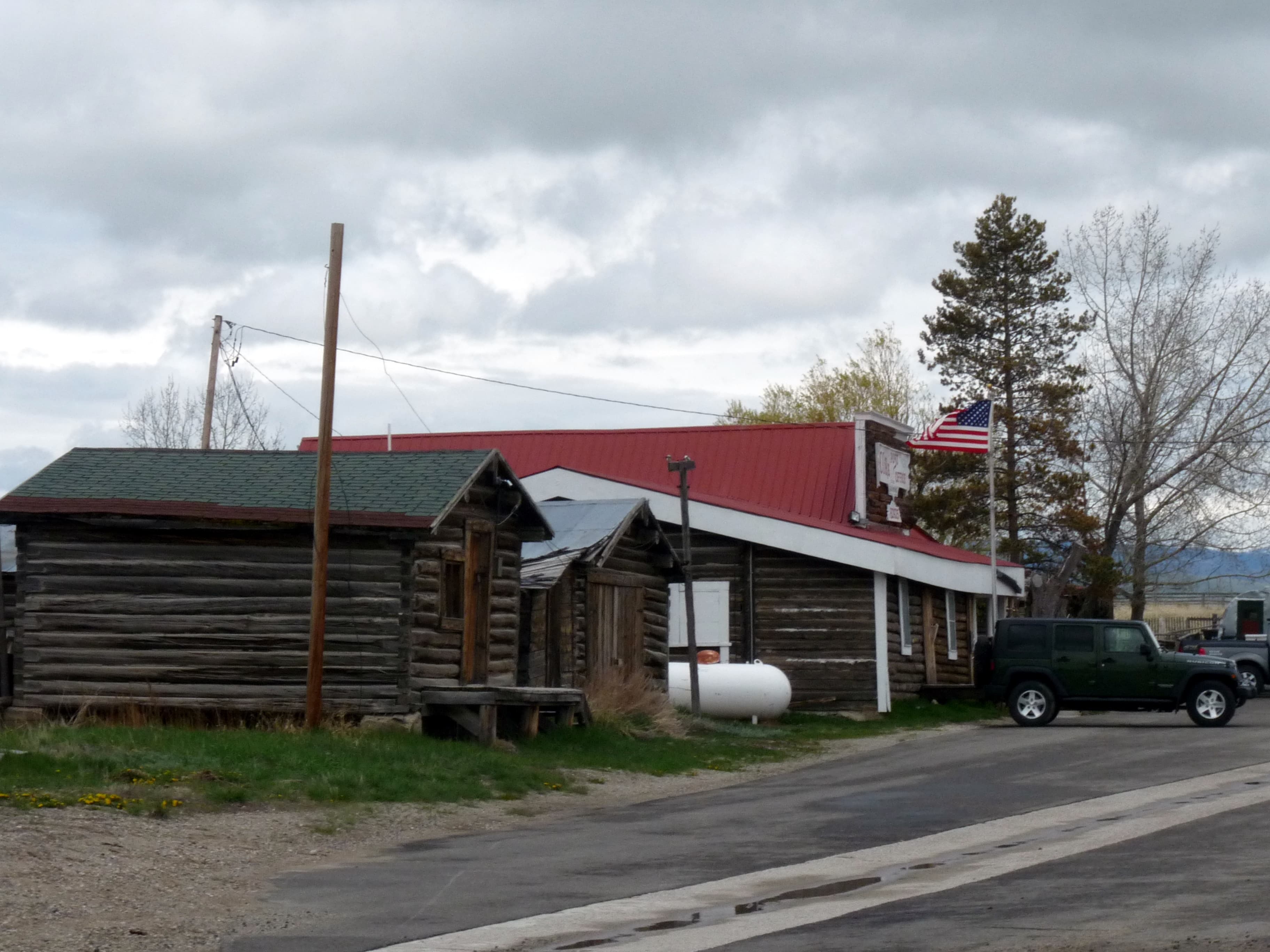 Downtown Cora on Wyoming 352, the paved turn toward Green River Lakes north of Pinedale.