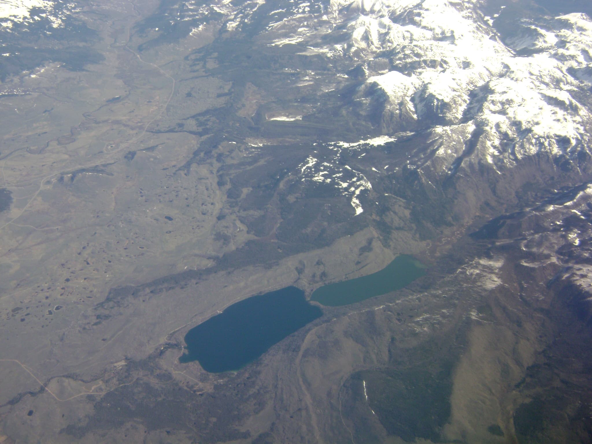 Aerial view of New Fork Lakes at the base of the Wind River Range, west of Pinedale, May 7, 2012.